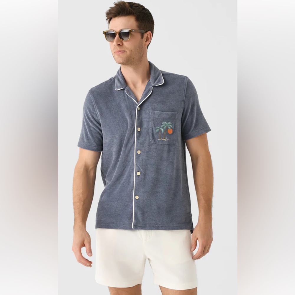 New Faherty Men’s Short Sleeve Summer  Cabana Towel Terry Shirt Size: XXL